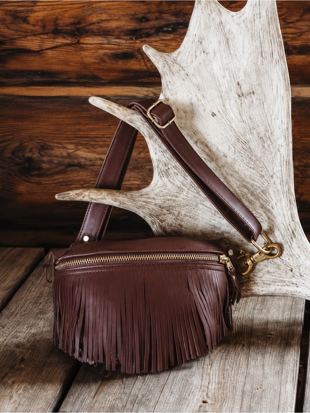 Crossbow 3-Way Fringe Sidekick Leather Belt Bag in Mahogany Brown